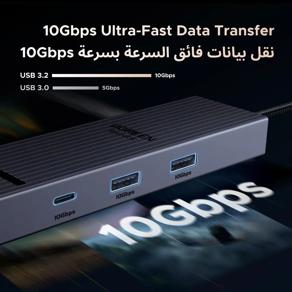 🔌 UGREEN REVODOK PRO 1061 USB-C HUB 6-EN-1 – 10Gbps / 4K@60Hz / ETHERNET 1000Mbps / PD 100W