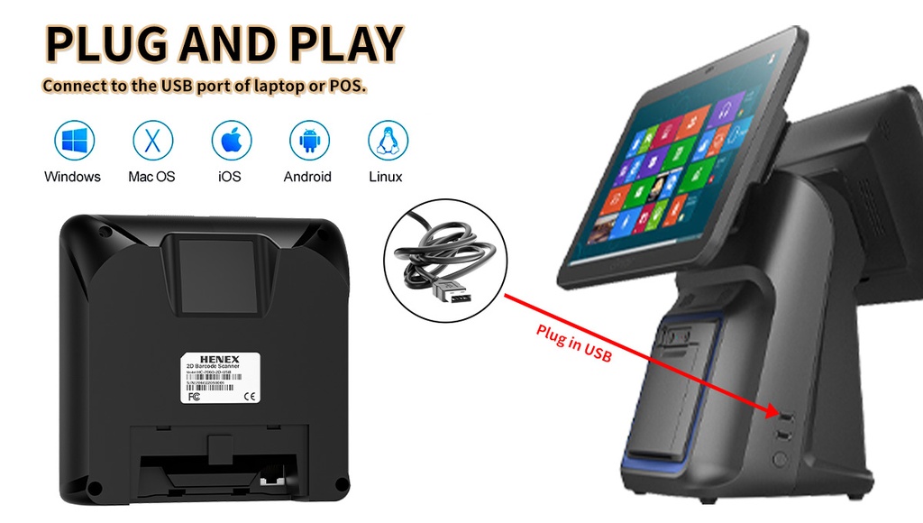 🛒 LECTEUR CODE-BARRES HENEX HC-7060 – 1D / 2D / QR CODE / OMNIDIRECTIONNEL / USB + RS232