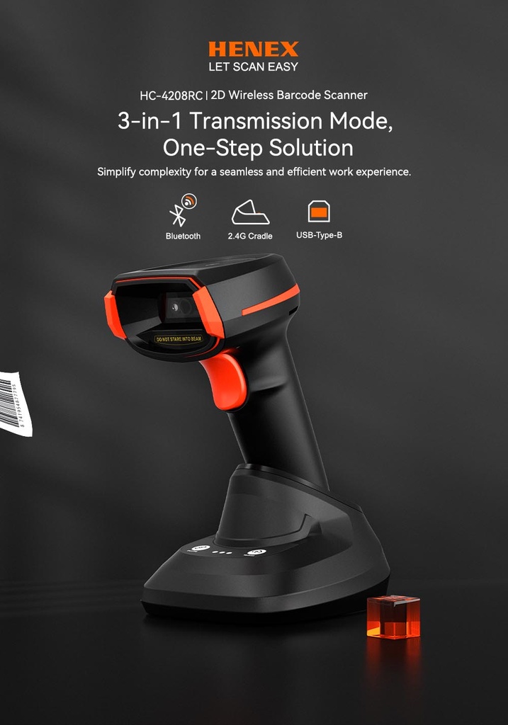 🛒 DOUCHETTE CODE-BARRES HENEX HC-4208RC – 2D / QR CODE / SANS FIL / 2.4G + BLUETOOTH