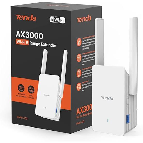 📡 RÉPÉTEUR WI-FI 6 TENDA A33 – AX3000 / DOUBLE BANDE / 2976 Mbps / GIGABIT / 160 MHz