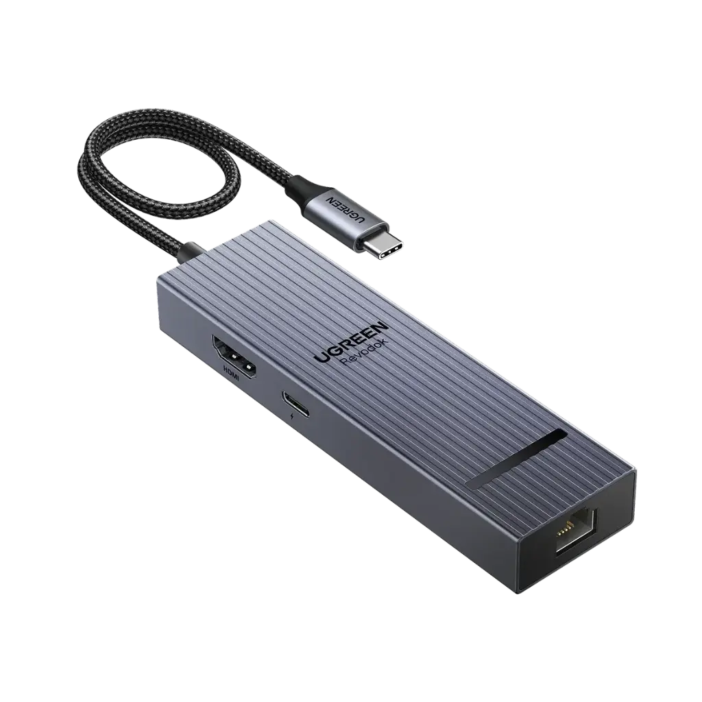 🔌 موزع UGREEN REVODOK PRO 1061 USB-C ‏6 في 1 – 10Gbps / 4K@60Hz / إيثرنت 1000Mbps / شحن 100W